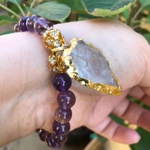 Amethyst Natural Quartz Crystal Arrowhead Bracelet